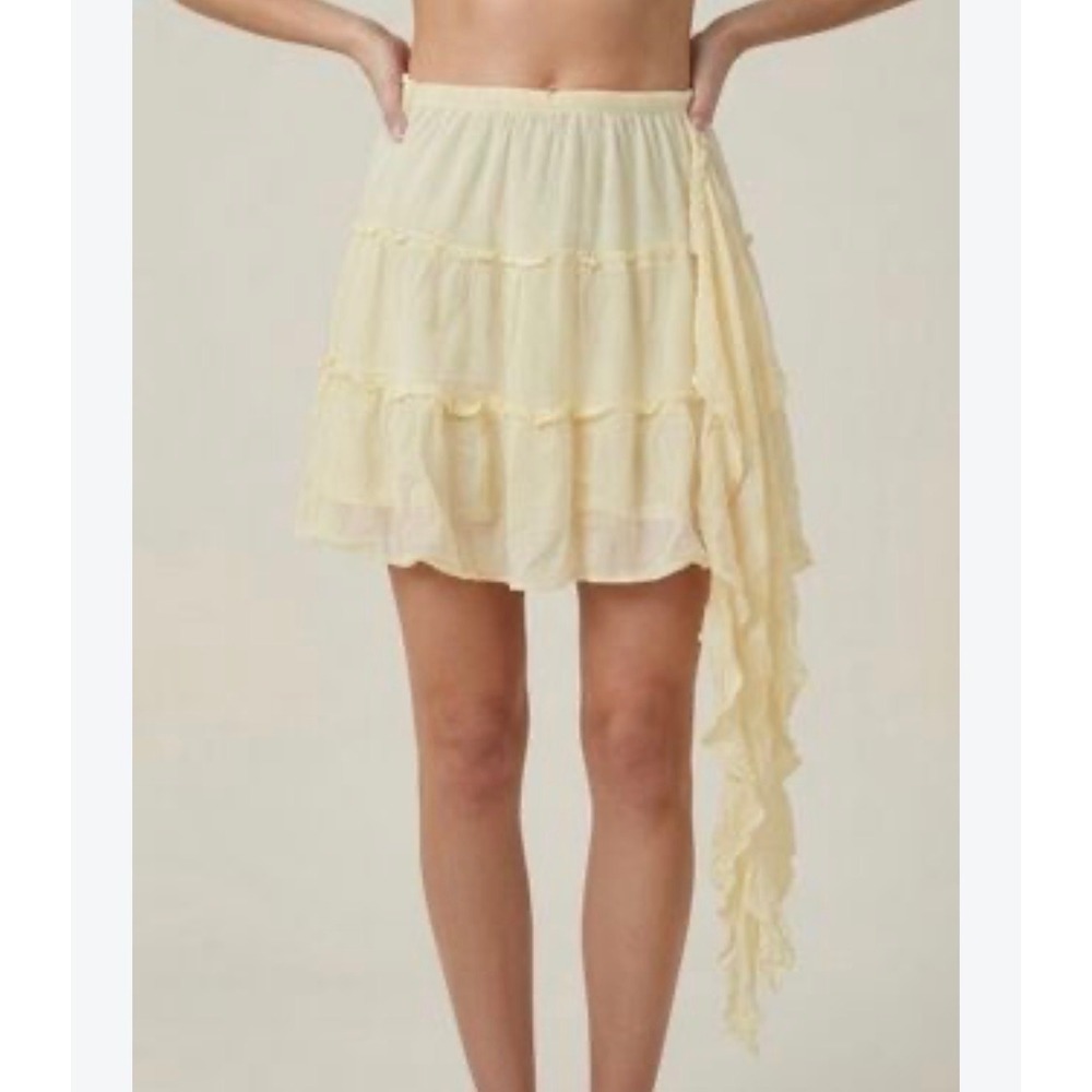 Free People Free-est Pale Yellow Tiered Gauze Mini Skirt Ruffle XL